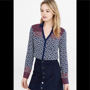 Express mixed print slim fit button down top